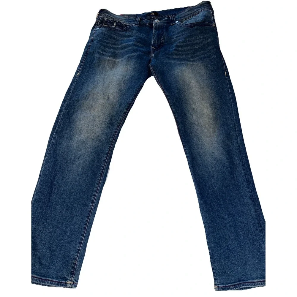 True Religion Mens Jeans 38x34 Geno Relaxed Slim Flap Pockets Dark Wash Blue USA